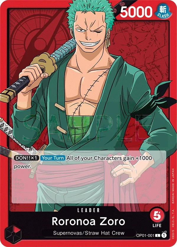 Roronoa Zoro, One Piece Card Game set Romance Dawn, kaart OP01-001, L