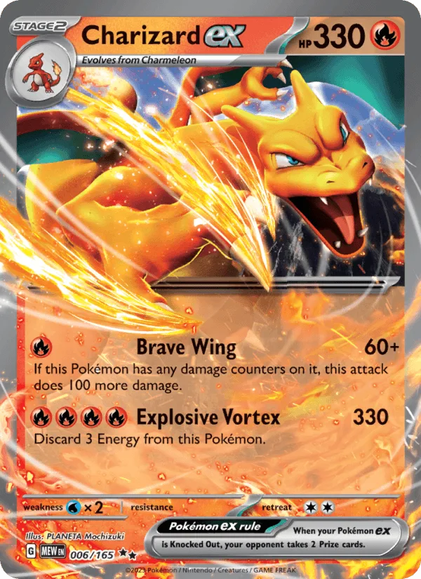 Charizard ex, Pokémon set 151, kaart 006/165, Double rare